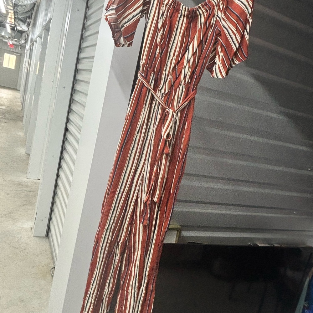 Altar'd State Red and Cream Striped Jumpsuit